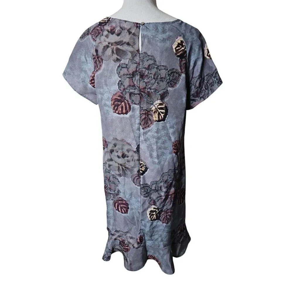 GARNET HILL Olivia Silk‎ Dress Textured Floral Short Sleeved Ruffle Hem Size 10